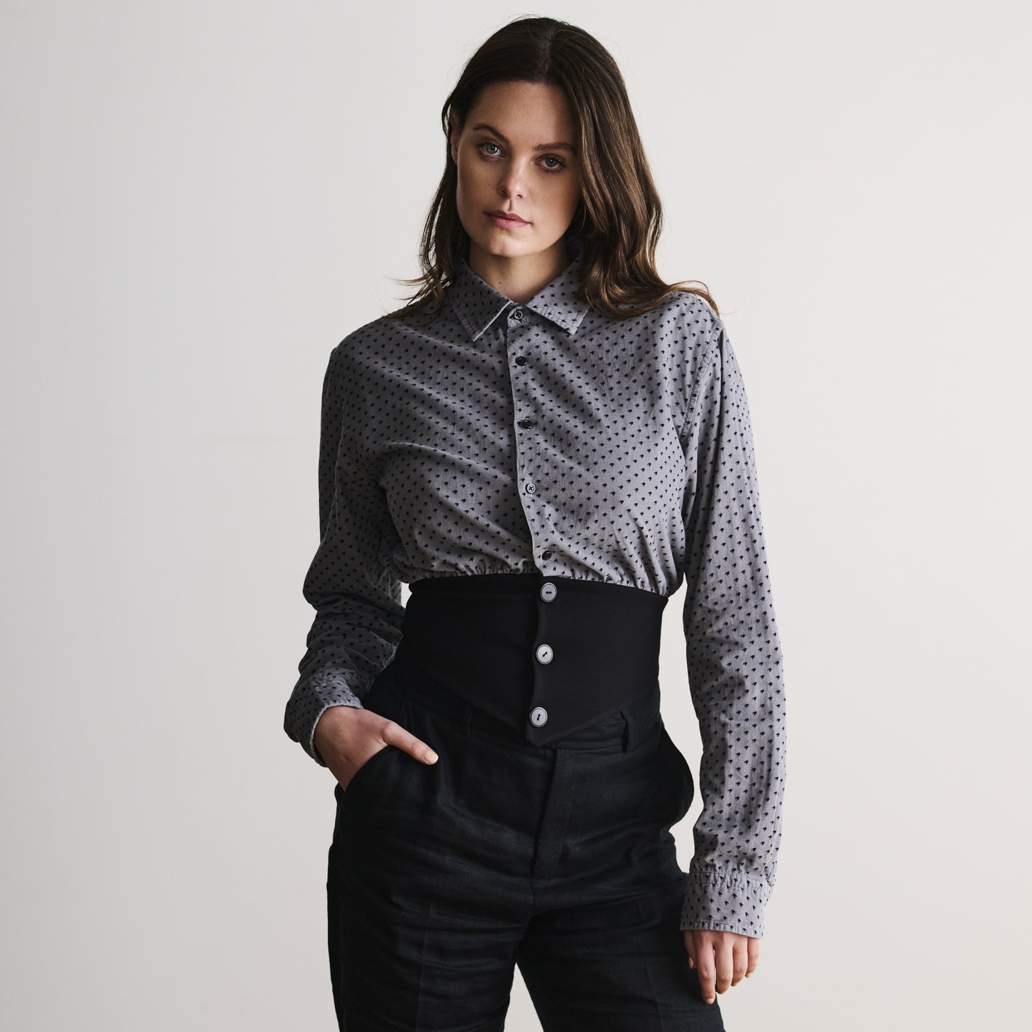 Waistband Shirt in Grey Corduroy