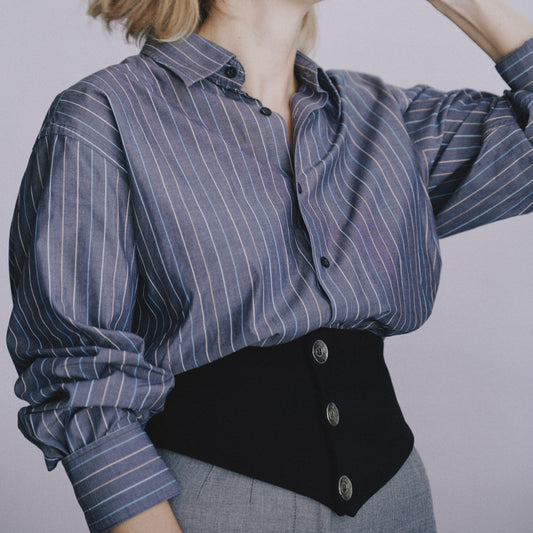Waistband shirt in stripy grey cotton