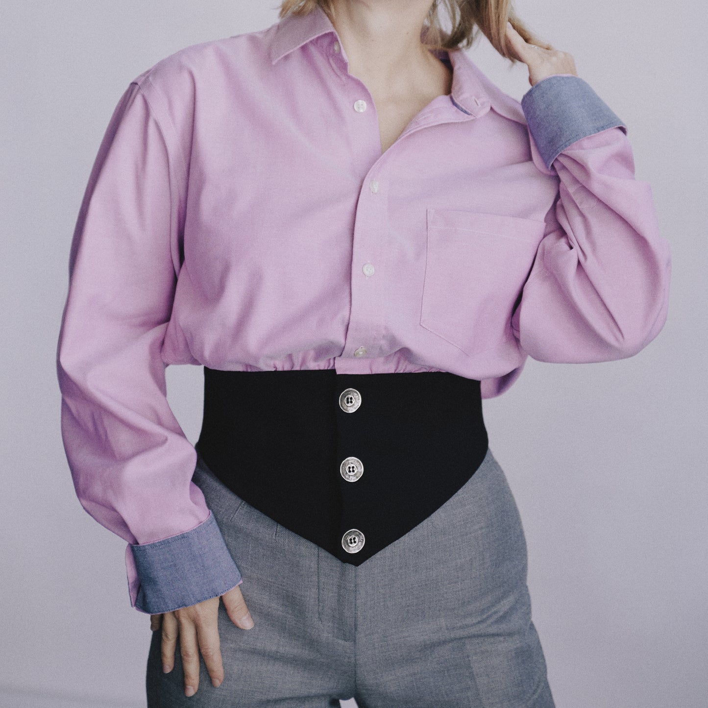 Waistand shirt in pink cotton
