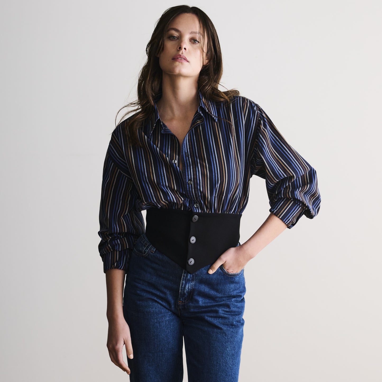 Waistband Shirt in Stripy Cotton