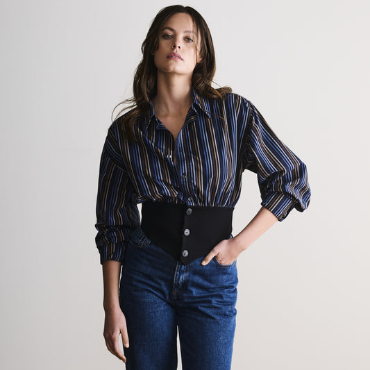 Waistband Shirt in Stripy Cotton