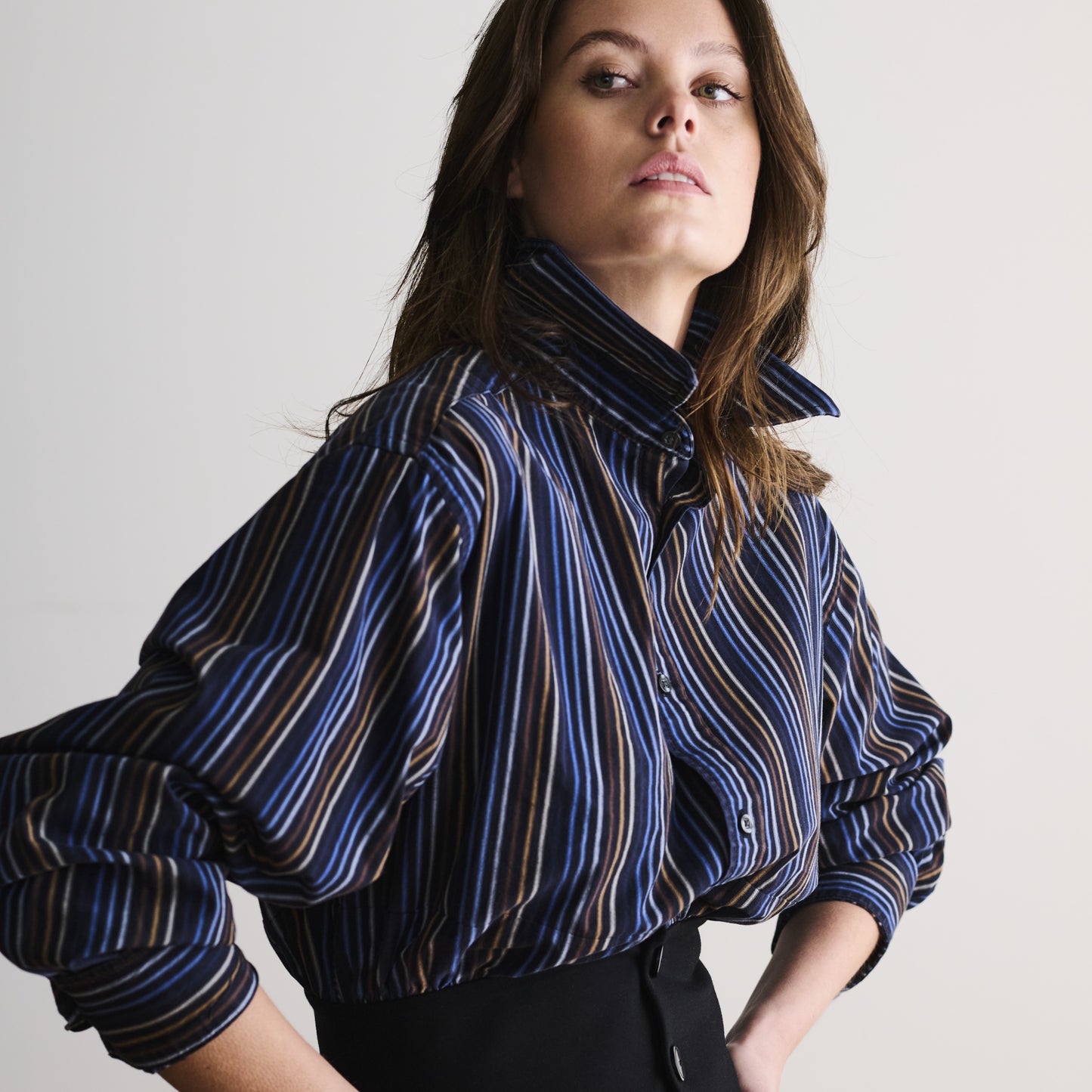 Waistband Shirt in Stripy Cotton