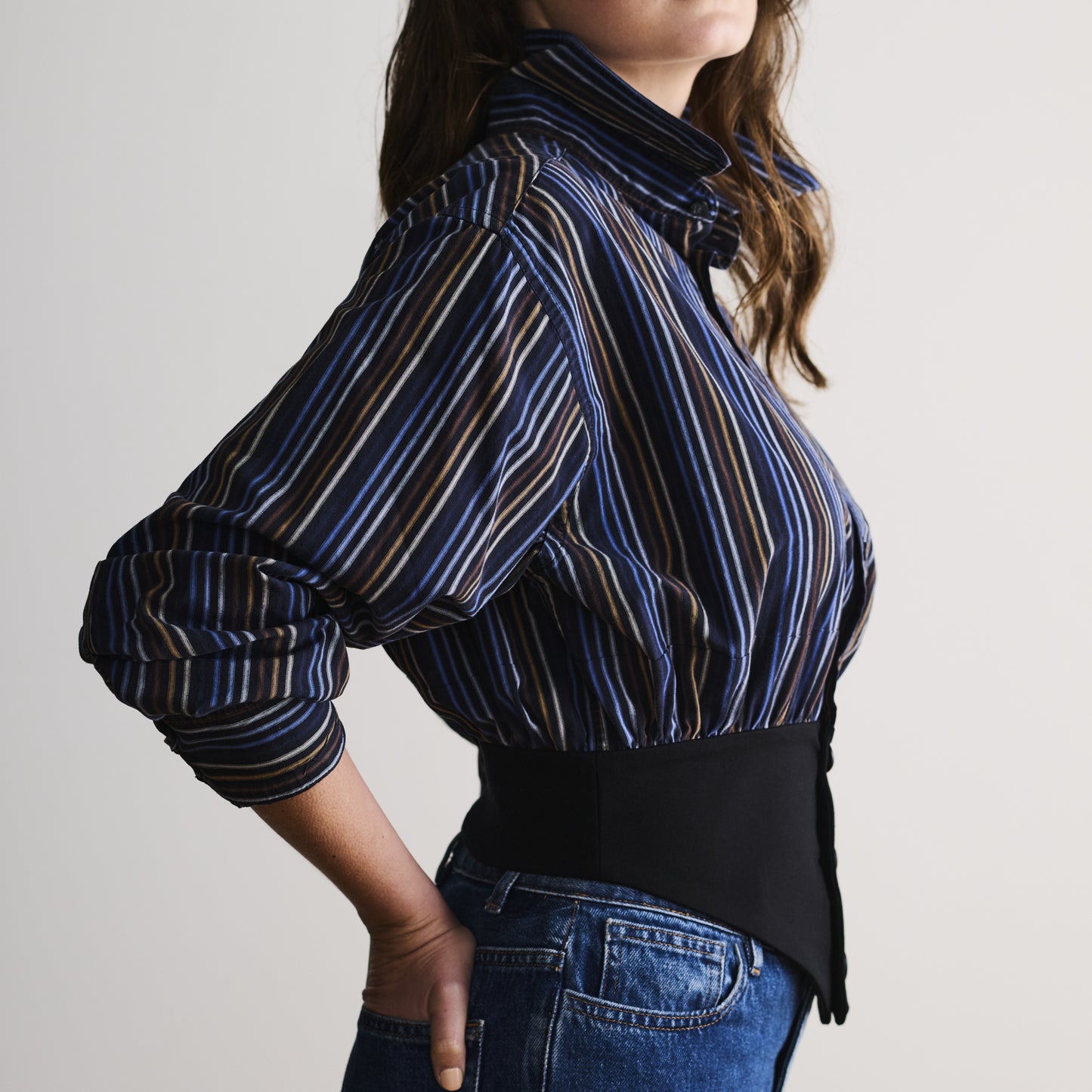 Waistband Shirt in Stripy Cotton