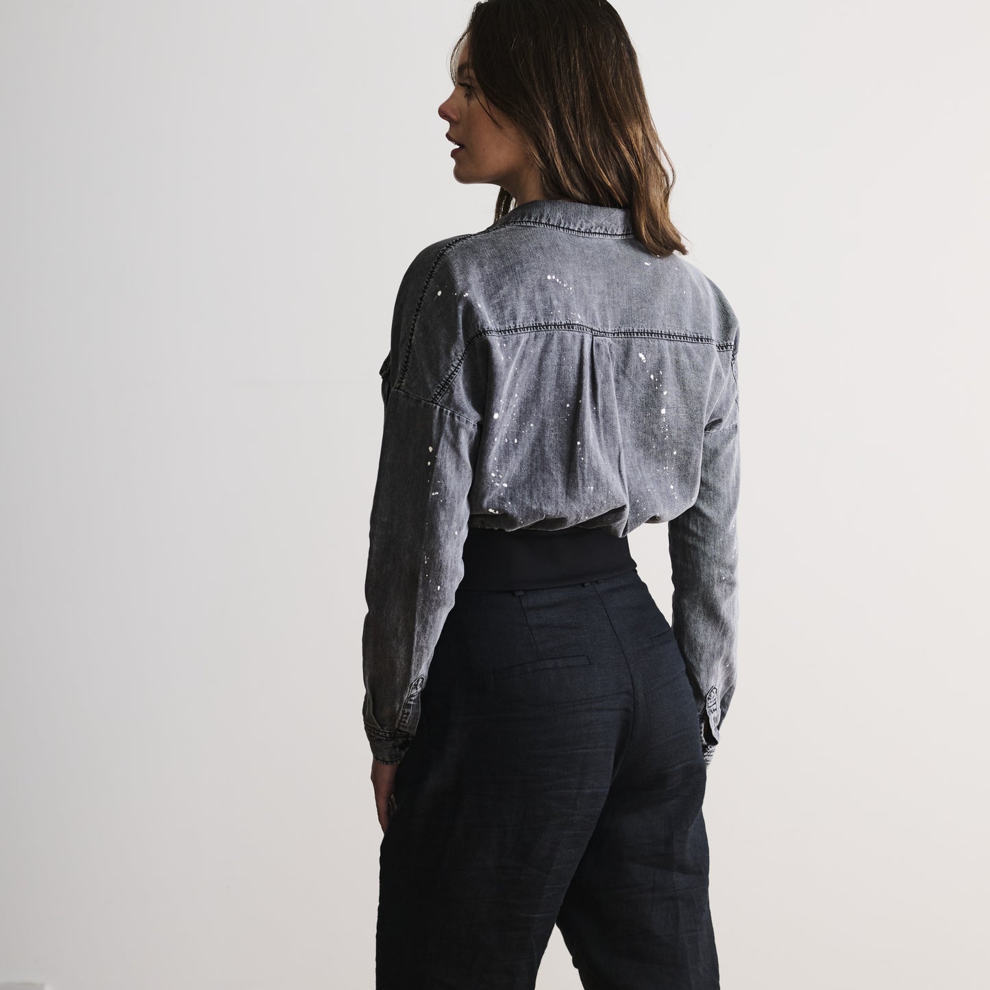 Waistband Shirt in Grey Denim
