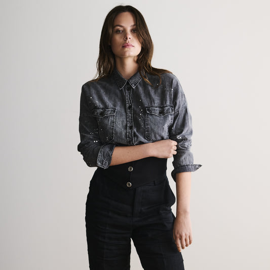 Waistband Shirt in Grey Denim