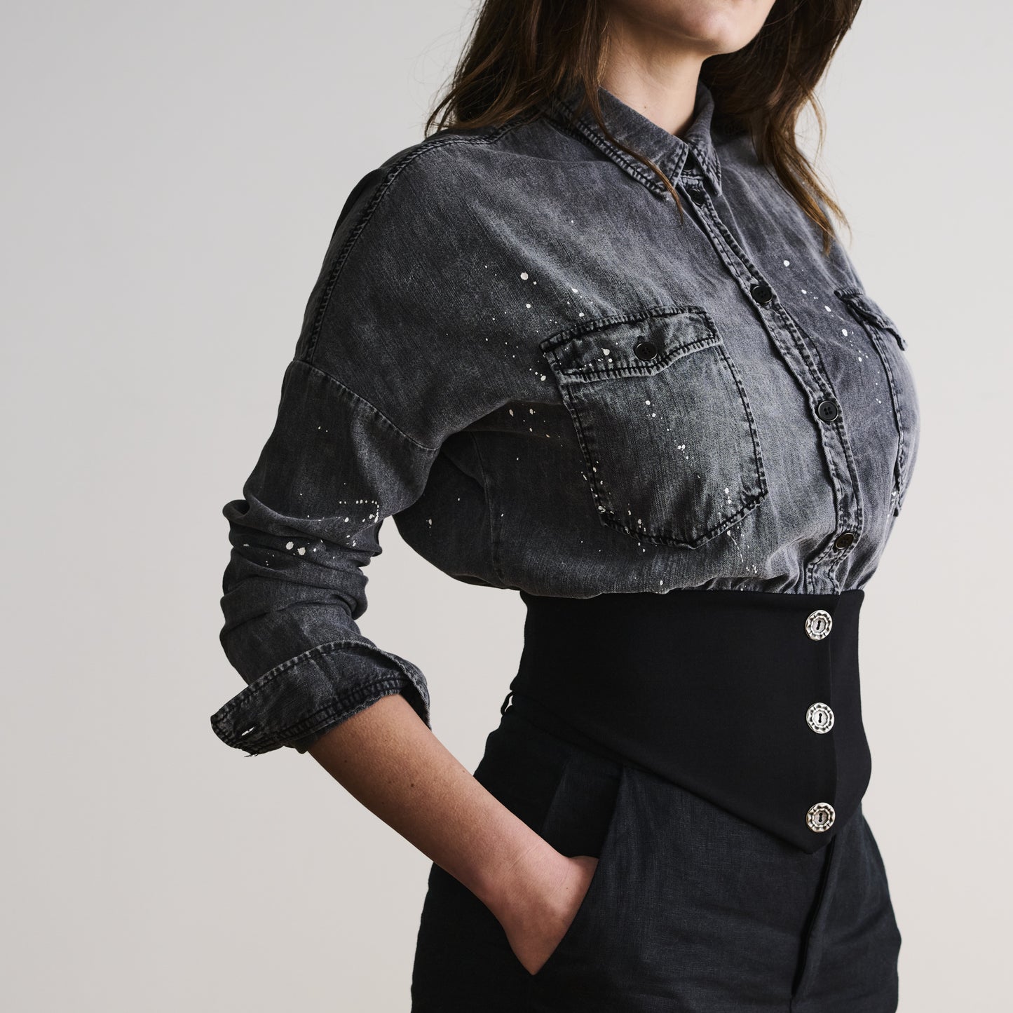 Waistband Shirt in Grey Denim